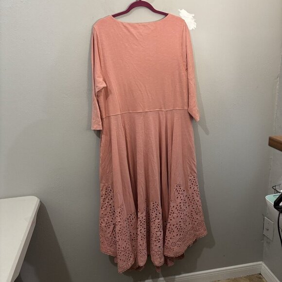 Soft Surroundings Long Midi Coral Pink Dress 3/4 Sleeve Women 1X - Picture 8 of 11